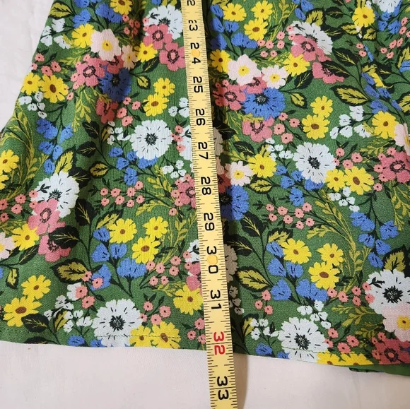 Green and White Floral Wrap Puff Sleeve Romper - Picture 13 of 13